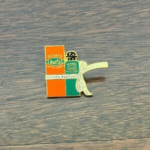 Hermès Parfums Eau De Cologne Enamel Multicolor Green Orange And Gold Brooch Pin